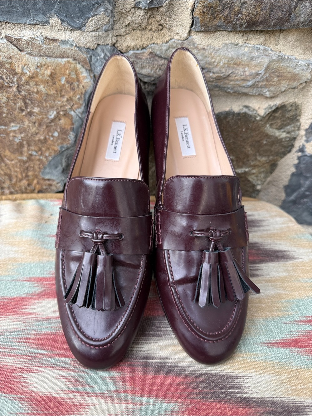 L.K. Bennett Rumi Tassel Loafers Burgundy Leather Flats EU 39 Made in Spain